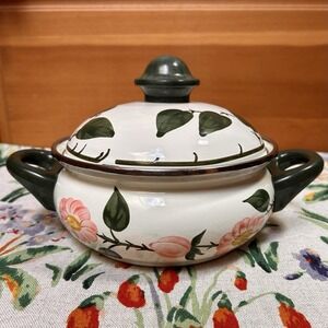 VTG 80s Fissler Asta Enamelware Dutch Oven Wild Rose 1.5 QT Cottagecore Grandma